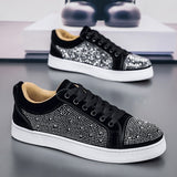 Louboutin-style red bottom shoes cl red bottom hot diamond couple sneakers low ankle rhinestone casual shoes easiest for matchfashionflats shoes