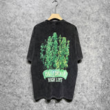 Amiri washed t-shirt green leaf letter short sleeves