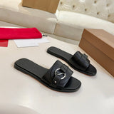 Louboutin-style red bottom shoes cl red bottom flats genuine leather women's sandals beach slippers fashioncasual belt buckle open toe soft bottom