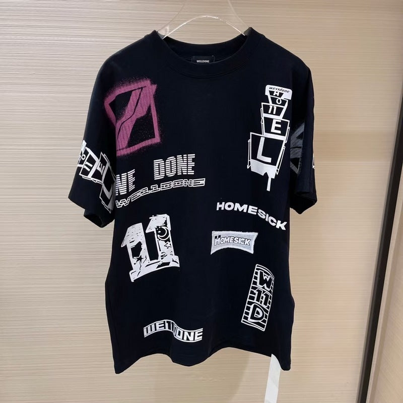 We11 Done T Shirts Letter Logo Graffiti Printing Summer Short Sleeve Men and Women