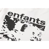 ERD Sweatshirt Printed Pattern Long Sleeve Boxy round Neck T-shirt White