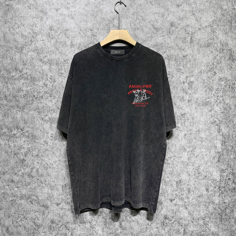 Amiri washed t-shirt bull printing short sleeve