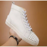Louboutin-style red bottom shoes european station rivets cl red bottom shoes black velvet nails suede high-top hot diamond shoes fashiontrendyeasiest for match sneakers pure original