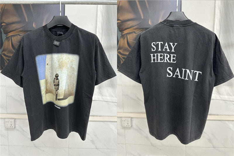 Men Vintage T-Shirts Saint Michael "Star.War. STAY HERE"