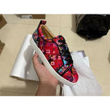Louboutin-style red bottom shoes european cl style gridsmen's shoes cowhide rivets hot diamond low-top red bottom shoes couple sneakers casualeasiest for match