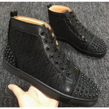 Louboutin-style red bottom shoes european station rivets cl red bottom shoes black velvet nails suede high-top hot diamond shoes fashiontrendyeasiest for match sneakers pure original