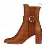 Louboutin-style red bottom shoes studded short boots red bottom cl thick heel short boots small round toe ankle boots popular foreign style fashion boots boots