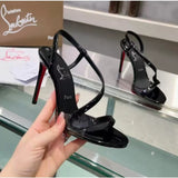 Louboutin-style red bottom shoes exportcl red bottom high-heeled sandals women's patent leather fish mouth snake-shaped round toe one-piece strap super high-heeled sandals-size
