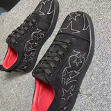 Louboutin-style red bottom shoes european station exclusive cl red bottom studded shoes embroider men's sneakers black casualcouple style
