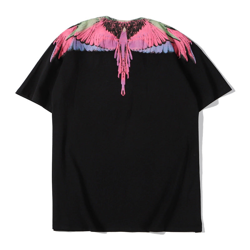 Marcelo Burlon T Shirt MB Pink Wings Pattern Men and Women Same Style Pure Cotton