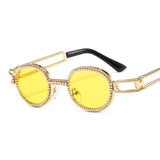 Trendy punk glasses small oval dot diamond sunshade