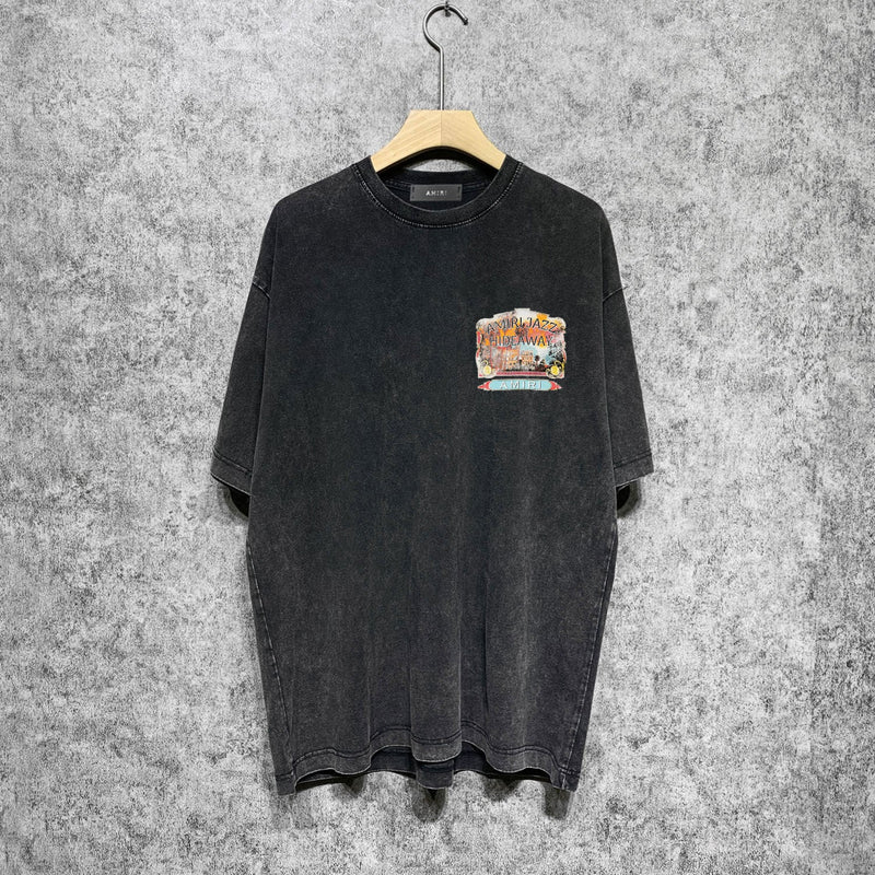 Amiri washed t-shirt lake view oil painting short sleeve