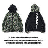 Shark Print Jacket Trendy Brand Shark Head Double Zipper Camouflage Trench Coat Hooded Casual Coat Men