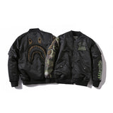 Shark Print Coat Autumn And Winter Fashion Brand Camouflage Sleeve Thickened Men'S Casual Cotton-Padded Clothes Coat
