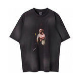 Men Vintage T-Shirts Vintage Washed Old Graffiti Loose Crew Neck Short Sleeves