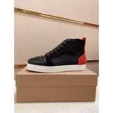 Louboutin-style red bottom shoes wintercl red bottom rivetsexport high-top sneakers tie back round toe cow suede casual shoes