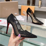 Louboutin-style red bottom shoes european station cl red bottom high heels pointed toe super high heel stiletto spring & fallflats women's shoes flatsexportplus size shoes