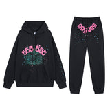 Sp5der Hoodie & Sweatpants 2 Piece Set Spider Web Velvet Sport Suit