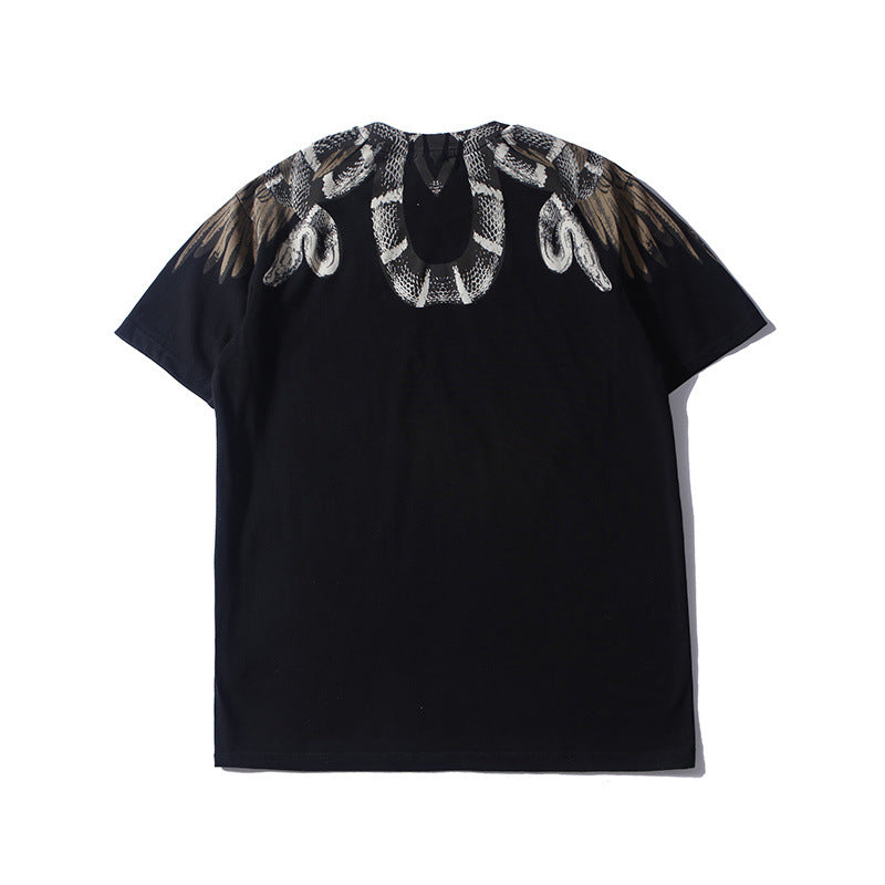 Marcelo Burlon T Shirt MB Wings Snake Pattern round Neck Men and Women Same Style
