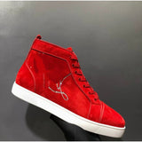 Louboutin-style red bottom shoes european station rivets cl red bottom shoes black velvet nails suede high-top hot diamond shoes fashiontrendyeasiest for match sneakers pure original