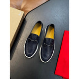 Louboutin-style red bottom shoes spring clmen genuine leather loafers flats slip-on casual shoes fashionable work clothing men's shoes