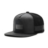 Trendy flat brimmed hat leather iron logo