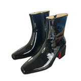 Louboutin-style red bottom shoes cl short boots fall and winter square toe patent leather square heel ankle boots side zipper accessible luxury business bag suit