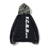 Shark Print Jacket Trendy Brand Shark Head Double Zipper Camouflage Trench Coat Hooded Casual Coat Men
