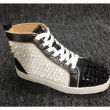 Louboutin-style red bottom shoes european station rivets cl red bottom shoes black velvet nails suede high-top hot diamond shoes fashiontrendyeasiest for match sneakers pure original