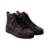 Louboutin-style red bottom shoes cl high-top men's shoes spring red and white splash ink punk studded shoes men's high-top sneakers trendy