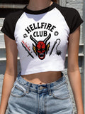 Stranger Things T Shirt Cow Head Print Exposed Navel Black Sleeve Stitching Cartoon T-shirt Sexy