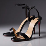 Louboutin-style red bottom shoes cl red bottom one-piece strap cross high-heeled sandals round toe shoes women's shoes high heels sandals red bottom round toe sandals