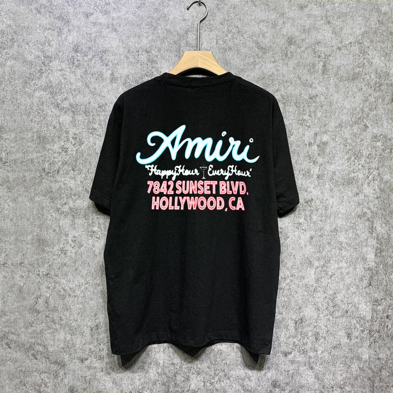 Amiri t shirts wine glass letterprinting short sleeves