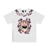 Vlone T Shirts Character Floral Short Sleeve T-shirt Printed Men and Women High Street Half Sleeve Shirt