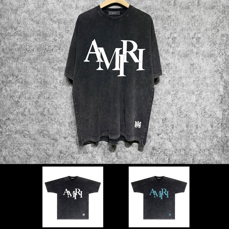Amiri washed t-shirt with stacked letter foam printing short sleeves