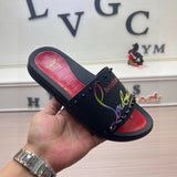 Louboutin-style red bottom shoes fashionexportcl red bottom rivets men's slippers summertrendy flip-flops lightweight non-slip beach shoes cool flip-flops