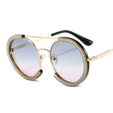Trendy punk glasses diamond round frame uv protection