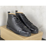 Louboutin-style red bottom shoes guangdong wintercl red bottom rivets high-top sneakers tie back round toe cow suede casual shoes