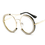 Trendy punk glasses diamond round frame uv protection