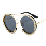 Trendy punk glasses diamond round frame uv protection