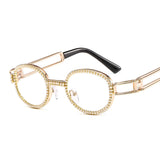 Trendy punk glasses small oval dot diamond sunshade