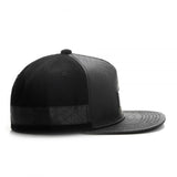 Trendy flat brimmed hat leather iron logo