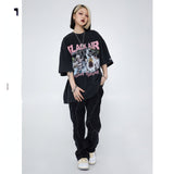 Y2g Shirts for Boys Vintage Washed Black Pink Summer Short Sleeve T-shirt for Men and Women