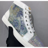 Louboutin-style red bottom shoes european station rivets cl red bottom shoes black velvet nails suede high-top hot diamond shoes fashiontrendyeasiest for match sneakers pure original