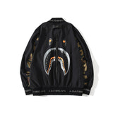 Shark Print Jacket Shark Head Contrast Color Camouflage Flight Jacket Men'S Casual Coat
