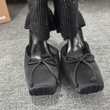 Louboutin-style red bottom shoes cl red bottom shoes knitting socks high heels women's satin square toe bows wear sleeve banquet high heels
