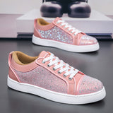 Louboutin-style red bottom shoes cl red bottom hot diamond couple sneakers low ankle rhinestone casual shoes easiest for matchfashionflats shoes