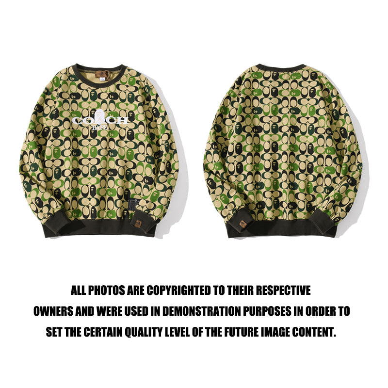 Shark Print Sweatshirt Shark Head Little Dinosaur Camouflage Pullover Sweater Men'S And Women'S Coats