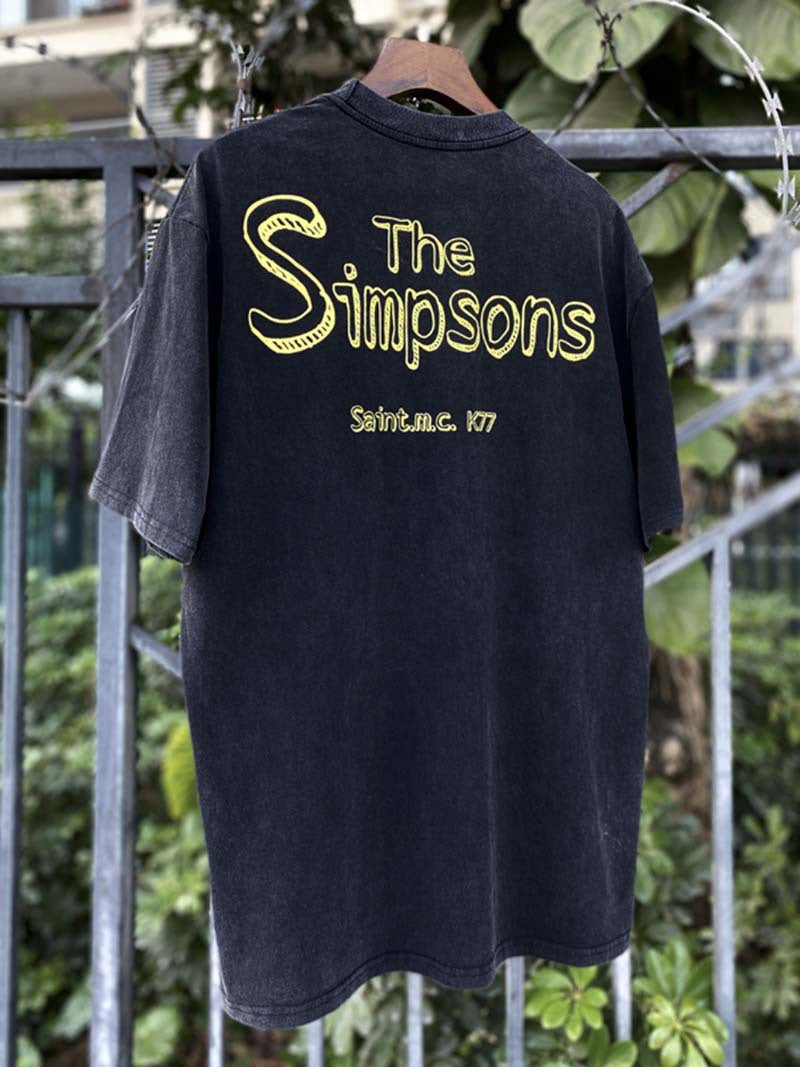 Men Vintage T-Shirts "The Simpsons" Washed Black Tee