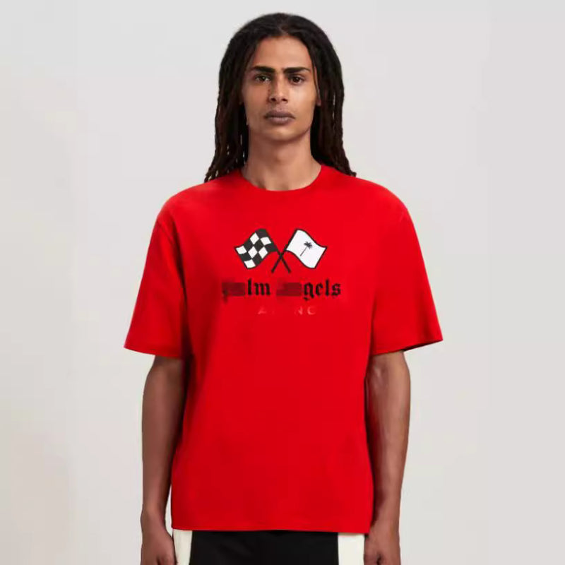Palm Angels T Shirts Racing Flag Letter Print Short Sleeve T-Shirt